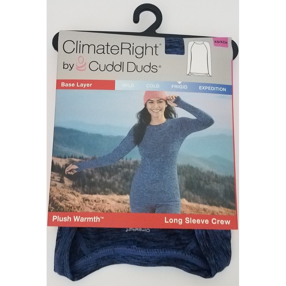 Cuddl Duds ClimateRight Women Plush Warmth Long Sleeve Crew Blue Denim XS NEW
